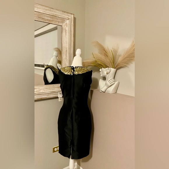 Chetta B Size Small Sexy Mini Black Gold Leaf Cocktail Wedding Guest Dress - Picture 6 of 9